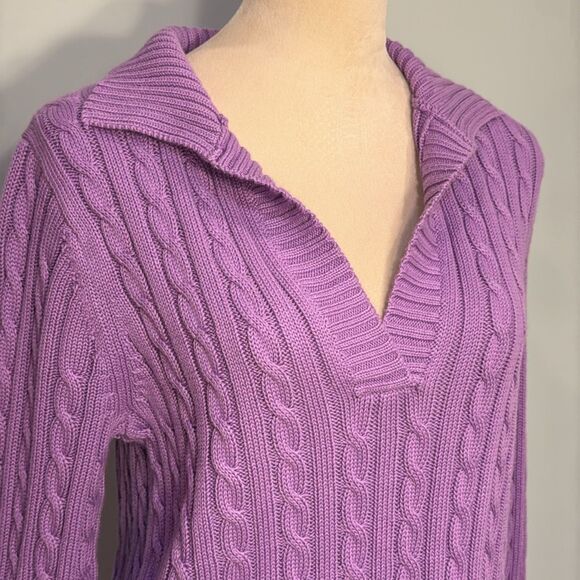 LL Bean lavender cable knit sweater Size M - Picture 3 of 6